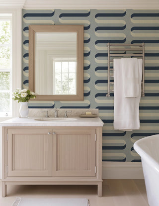 Mitchell Black Folding Ribbon Wallpaper bathroom in shade Blues at Say Decor