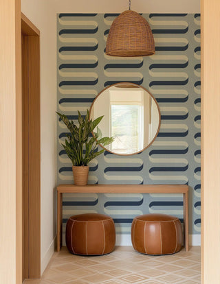 Mitchell Black Folding Ribbon Wallpaper entryway in shade Blues at Say Decor