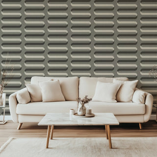 Mitchell Black Folding Ribbon Wallpaper living room in shade Umber at Say Decor