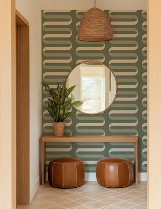 Mitchell Black Folding Ribbon Wallpaper entryway in shade Thyme at Say Decor