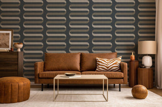 Mitchell Black Folding Ribbon Wallpaper living room in shade Volcanic at Say Decor