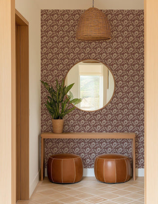 Mitchell Black Woodland Bloom Floral Wallpaper entryway in shade Burgundy at Say Decor