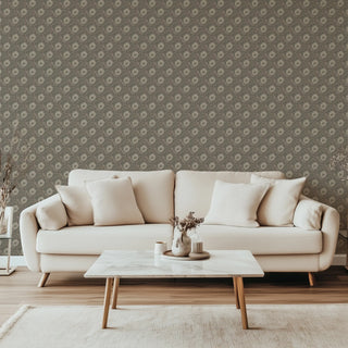 Mitchell Black Woodland Bloom Floral Wallpaper living room in shade Umber at Say Decor