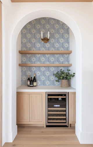 Mitchell Black Woodland Bloom Floral Wallpaper bar in shade Porcelain Blue at Say Decor
