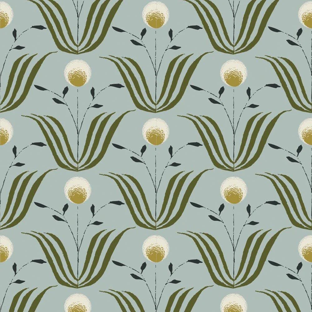 Mitchell Black Lady Charlotte Spring Bloom Floral Wallpaper in shade Ash Blue at Say Decor