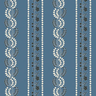 Mitchell Black Lady Charlotte Botanic Stripe Wallpaper in shade Blue Salt at Say Decor