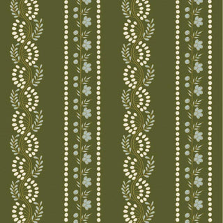 Mitchell Black Lady Charlotte Botanic Stripe Wallpaper in shade Olive at Say Decor