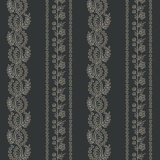 Mitchell Black Lady Charlotte Botanic Stripe Wallpaper in shade Black at Say Decor