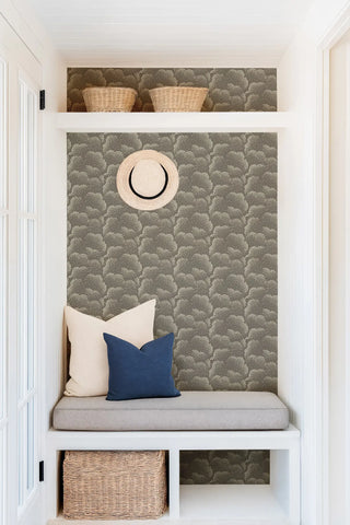 Mitchell Black Revel Clouds Abstract Wallpaper entryway in shade Brown at Say Decor