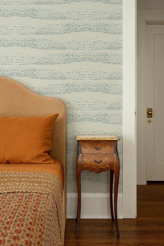 Mitchell Black Revel Reflections Abstract Wallpaper bedroom in shade Blue Taupe at Say Decor