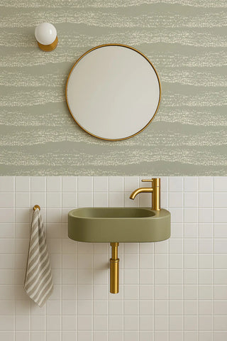 Mitchell Black Revel Reflections Abstract Wallpaper bathroom in shade Green at Say Decor