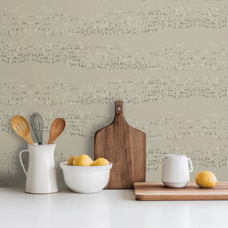 Mitchell Black Revel Reflections Abstract Wallpaper kitchen in shade Sage Taupe at Say Decor