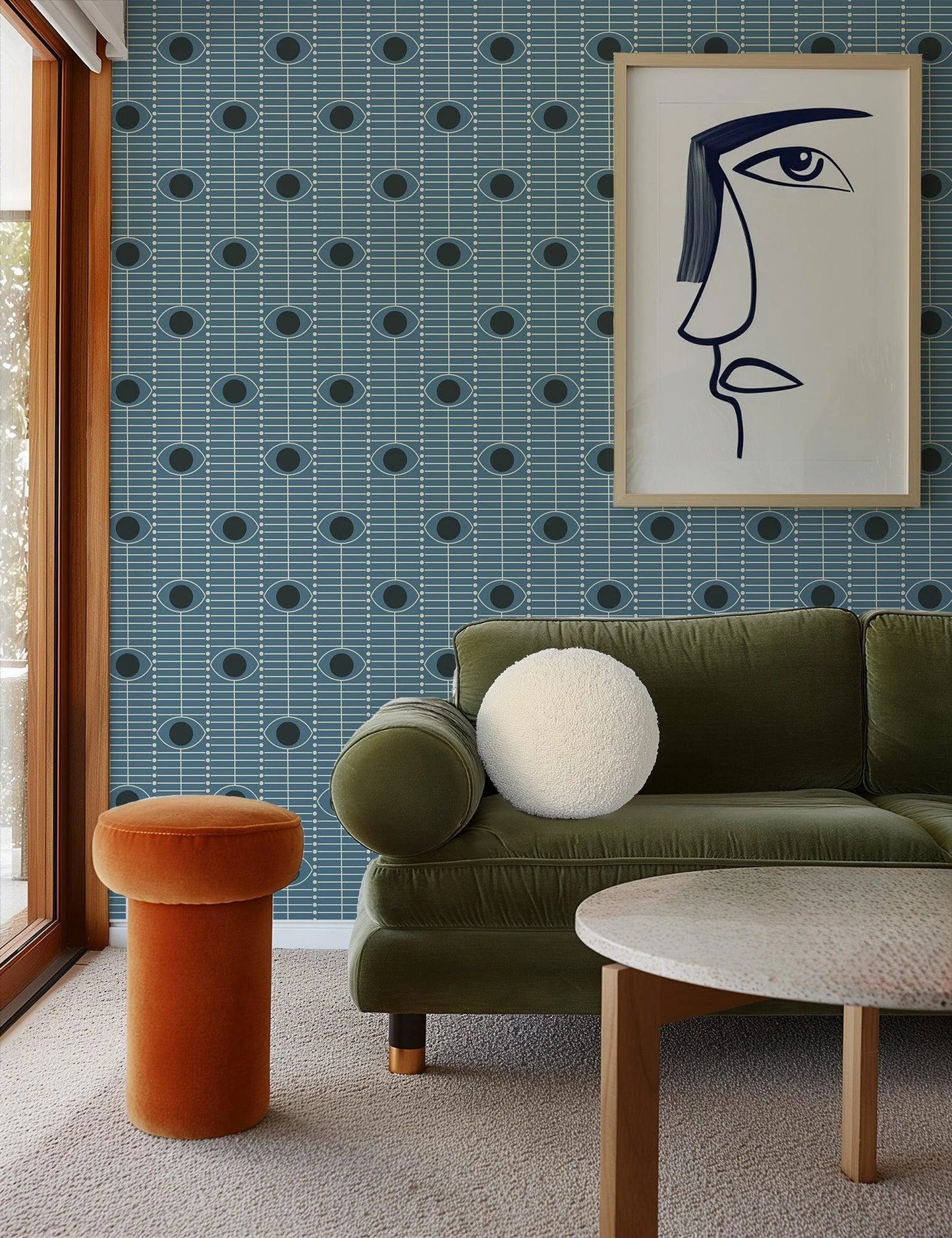 Mitchell Black Chroma Osidan Geometric Wallpaper living room in shade Blue at Say Decor