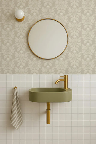 Mitchell Black Botanical Legacy Wayward Petal Wallpaper bathroom in shade Dry Brush Brown at Say Decor