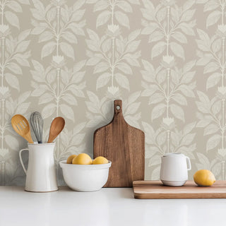 Mitchell Black Botanical Legacy Wayward Petal Wallpaper Kitchen in shade Dry Brush Brown at Say Decor