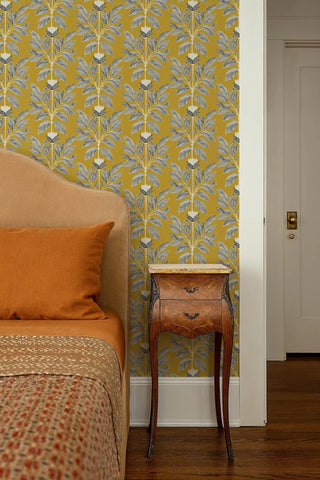 Mitchell Black Botanical Legacy Wayward Petal Wallpaper Bedroom in shade Deep Saffron at Say Decor