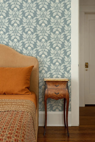 Mitchell Black Botanical Legacy Wayward Petal Wallpaper Bedroom in shade Sky Blue at Say Decor