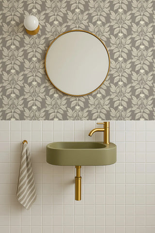 Mitchell Black Botanical Legacy Wayward Petal Wallpaper Bathroom in shade Parchment at Say Decor