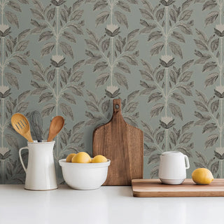 Mitchell Black Botanical Legacy Wayward Petal Wallpaper Kitchen in shade Sage Taupe at Say Decor