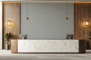 Mitchell Black Essentials Echo Tile Geometric Wallpaper lobby in shade Oxford Blue at Say Decor