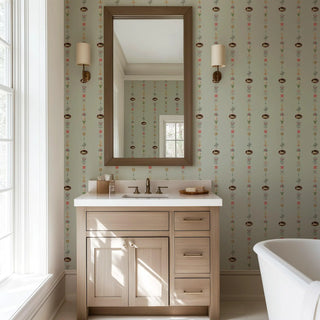 Mitchell Black Château Papers NeoClassical Stripe Wallpaper bathroom in shade Antique Glaze at Say Decor