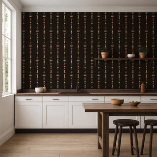 Mitchell Black Château Papers NeoClassical Stripe Wallpaper kitchen in shade Black Lacquer at Say Decor