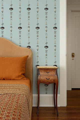 Mitchell Black Château Papers NeoClassical Stripe Wallpaper Bedroom in shade Daytime Blue at Say Decor