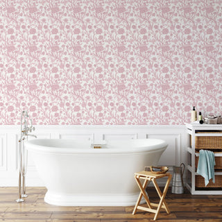 Mitchell Black Patterned Garden Blooming Thicket Botanical Wallpaper Bathroom in shade Blush at Say Decor