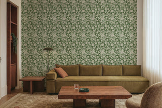 Mitchell Black Patterned Garden Blooming Thicket Botanical Wallpaper Living Room in shade Emerald at Say Decor