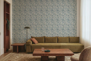 Mitchell Black Patterned Garden Blooming Thicket Botanical Wallpaper living room in shade Linen Stone at Say Decor