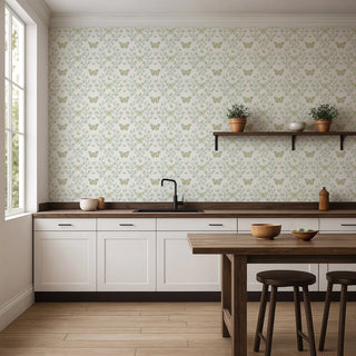 Mitchell Black Butterfly Garden Botanical Wallpaper kitchen in shade Morning Glow at Say Decor