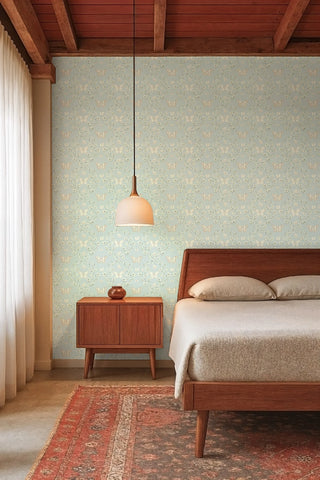 Mitchell Black Butterfly Garden Botanical Wallpaper bedroom in shade Silvered Blue at Say Decor