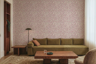 Mitchell Black Patterned Garden Leaf and Pod Wallpaper Living Room in shade Blush at Say Decor