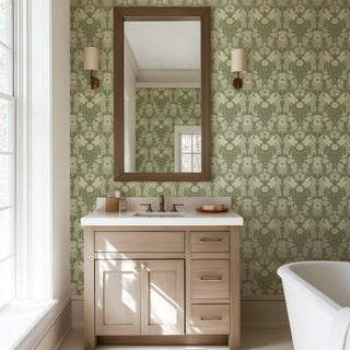 Mitchell Black Wild Meadow Floral Wallpaper Bathroom in shade Afternoon Green at Say Decor
