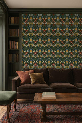 Mitchell Black Wild Meadow Floral Wallpaper Living Room in shade Craftsman at Say Decor