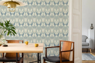 Mitchell Black Wild Meadow Floral Wallpaper Dining Room in shade Linen Stone at Say Decor