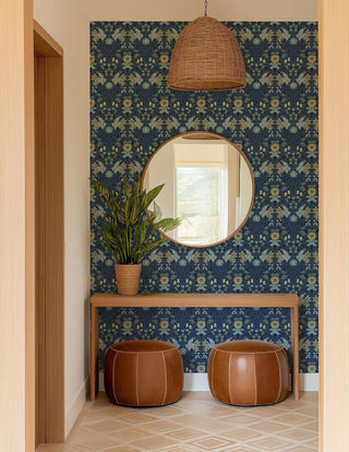 Mitchell Black Wild Meadow Floral Wallpaper Entryway in shade Navy at Say Decor