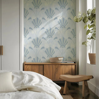 Mitchell Black South Beach Deco Fanflower Wallpaper Bedroom in shade Powder Blue at Say Decor