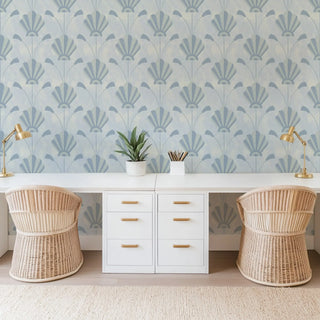Mitchell Black South Beach Deco Fanflower Wallpaper Office in shade Powder Blue at Say Decor