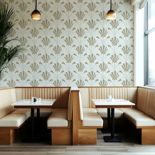 Mitchell Black South Beach Deco Fanflower Wallpaper Dining Room in shade Powder Blue Gold at Say Decor