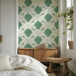 Mitchell Black South Beach Deco Fanflower Wallpaper Bedroom in shade Seafoam at Say Decor