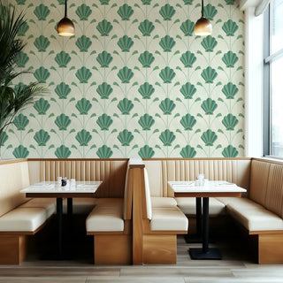 Mitchell Black South Beach Deco Fanflower Wallpaper Dining Room in shade Seafoam at Say Decor