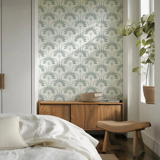 Mitchell Black South Beach Deco Palm Arches Wallpaper Bedroom in shade Neutral at Say Decor