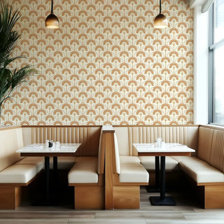 Mitchell Black South Beach Deco Palm Arches Wallpaper Dining Room in shade Terracotta at Say Decor