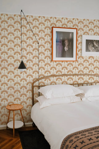Mitchell Black South Beach Deco Palm Arches Wallpaper Bedroom in shade Terracotta at Say Decor