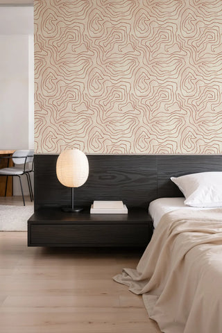Mitchell Black Paper Abstraction Elevation Wallpaper Bedroom in shade Terracotta at Say Decor