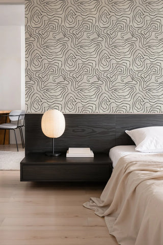 Mitchell Black Paper Abstraction Elevation Wallpaper Bedroom in shade White Stone at Say Decor