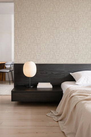 Mitchell Black Paper Abstraction Net Wallpaper bedroom in shade Shell at Say Decor