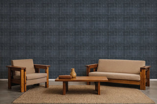 Mitchell Black Paper Abstraction Wash Grid Wallpaper Living Room in shade Indigo at Say Decor