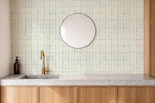 Mitchell Black Paper Abstraction Wash Grid Wallpaper Bathroom in shade Mineral Blue at Say Decor